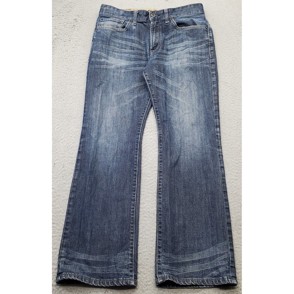 Express Jeans Womens 30x30 Blue Denim Dark Wash Whiskered Bootcut Leg Streetwear
